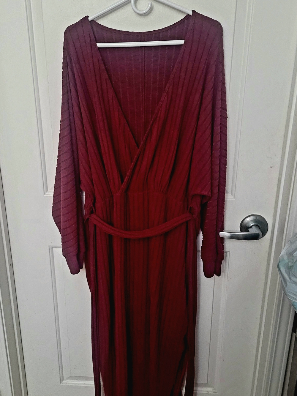 SHEIN Curve Burgundy Dress with Self-Tie Belt